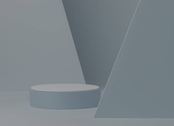 istock Blue round pedestal podium, Product display podium in room, 3d rendering studio with geometric shapes, Cosmetic product minimal scene with platform, Stand to show products background 1410755042