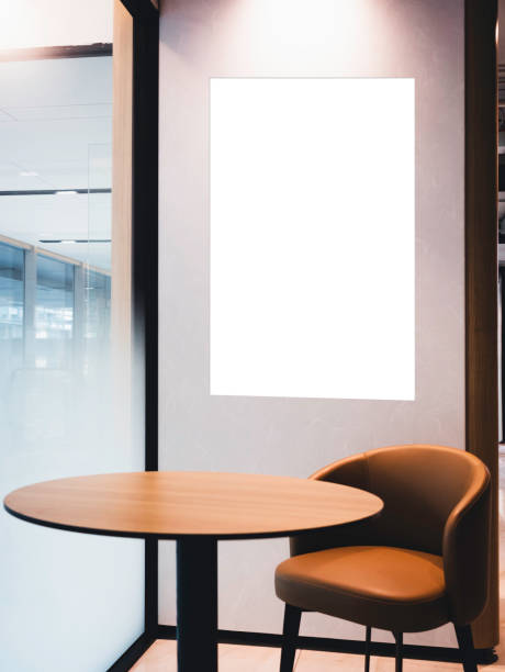 istock Blank Poster with Table seats Cafe Restaurant Interior Decoration 1410755907