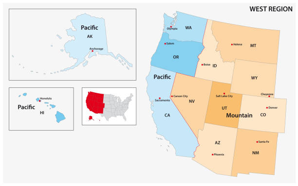 米国国勢調査地域西部の行政ベクターマップ - washington state state map outline点のイラスト素材／クリップアート素材／マンガ素材／アイコン素材