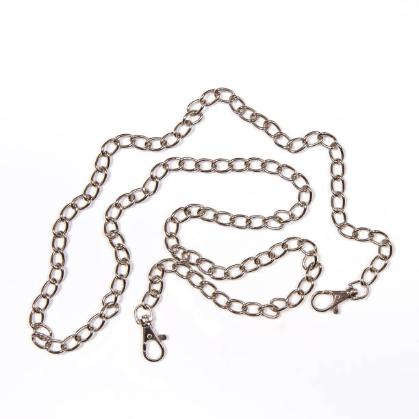 istock Metal chain with carabiners on a white background. 1410759064