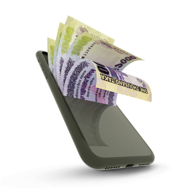 istock 3D rendering of Bangladeshi taka notes inside a mobile phone isolated on white background 1410760187