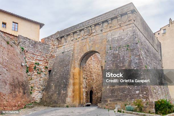 Montepulciano Porta Al Prato Tuscany Stock Photo - Download Image Now - Alley, Arch - Architectural Feature, Architectural Feature