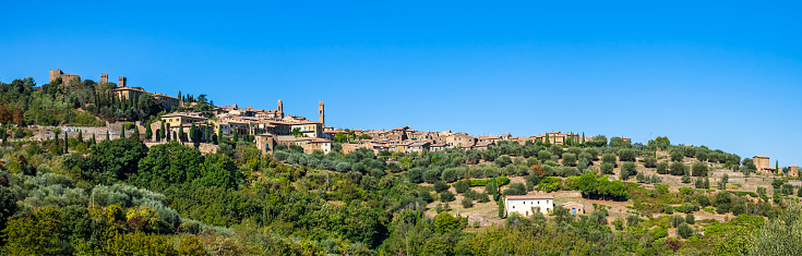 Panoramic view of Montalcino, a historic hill town in the province of Siena (3 shots stitched)