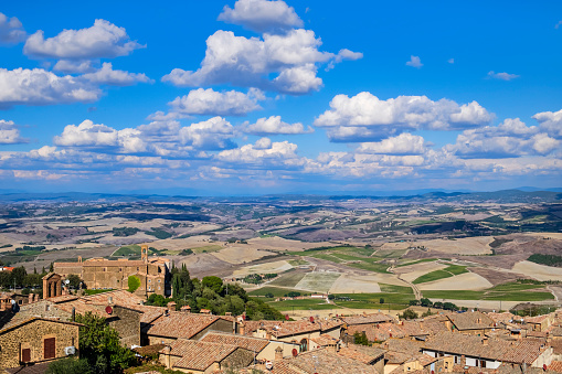 View on the cultivated land from the hill town of Montalcino