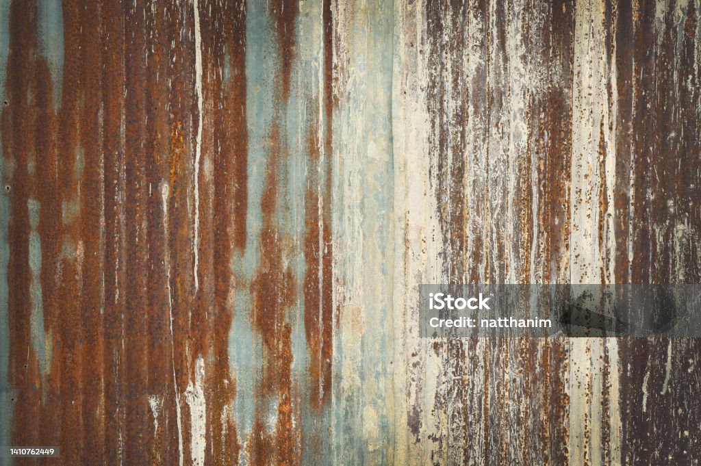 Old zinc wall texture background, rusty on galvanized metal panel sheeting. Rusty Stock Photo