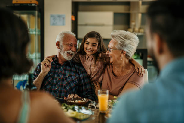 istock Lunch, hug, smile family time 1410762989