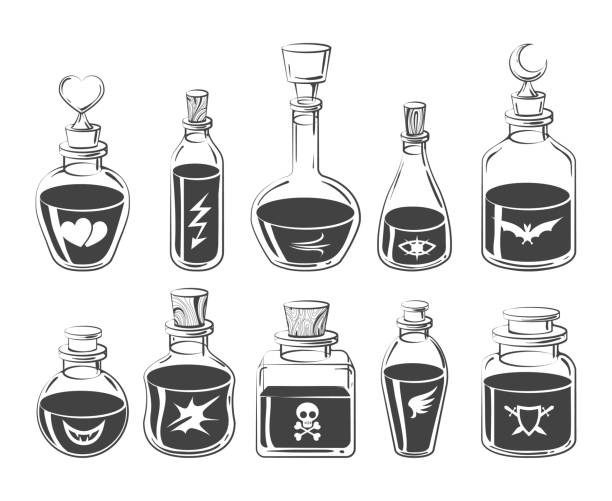 рисунки бутылок с зельем - toxic substance poisonous organism bottle potion stock illustrations