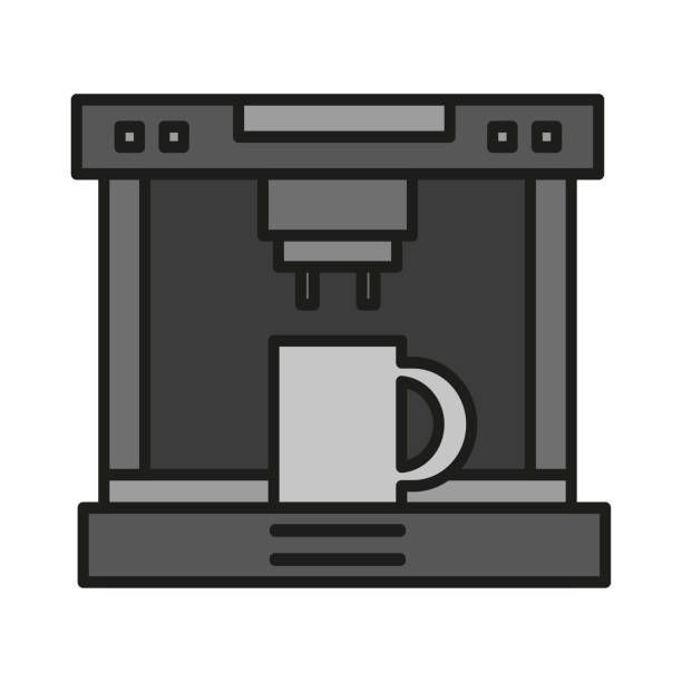 ilustraciones, imágenes clip art, dibujos animados e iconos de stock de icono de cafetera. ilustración vectorial. imagen de archivo. - latté flowing modern life drinks