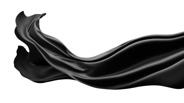 Black fabric flying in the wind isolated on white background 3D render