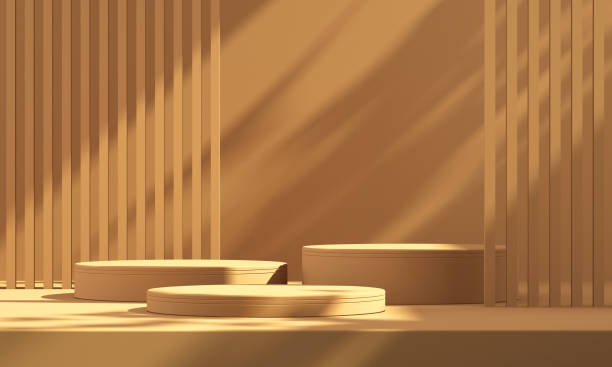 istock 3D product podium display with orange background and tree shadow,summer product mockup background,3D render illustration 1410766901