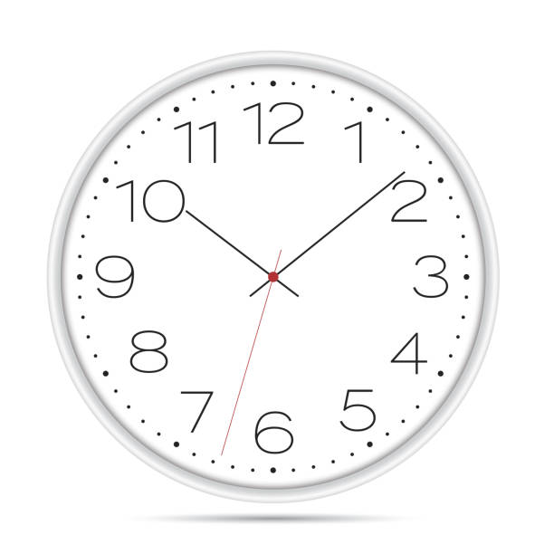 istock Realistic illustration of a wall clock with a light dial, numbers and a red second hand. Isolated on white background - vector 1410767641