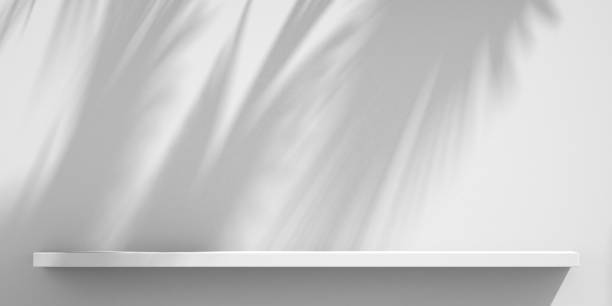 istock 3D shelf on wall with tree shadow on white background ,product mockup background,3D render illustration 1410767762