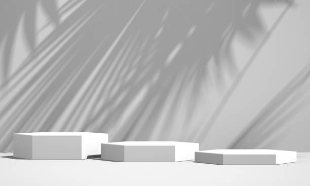 istock 3D white product podium display with white background and tree shadow,summer product mockup background,3D render illustration 1410767830