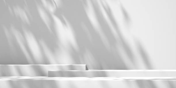 istock 3D white product podium display with white background and tree shadow,summer product mockup background,3D render illustration 1410768019