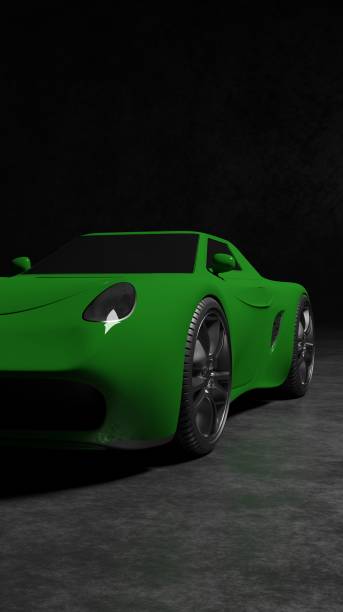 istock Green sport car coupe on a black scene 1410770102