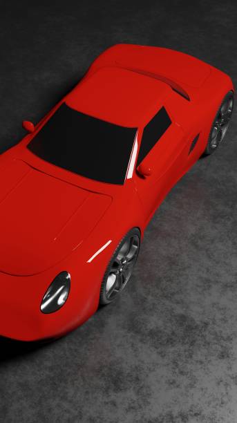 Red sport car coupe model in a black scene