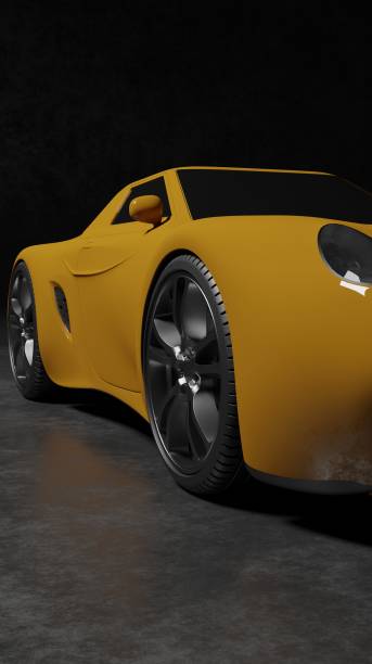 istock Glossy yellow sport car coupe in a black 1410770185