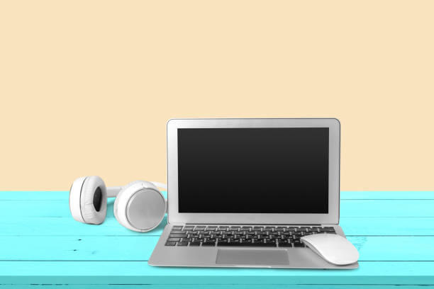 New headphones and laptop on the table