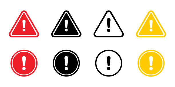 Warning signs with exclamation points set icon. Road traffic, triangle, round, caution, be carefull, danger, ddrive, car, accident. Technology concept. Vector line icon for Business and Advertising Warning signs with exclamation points set icon. Road traffic, triangle, round, caution, be carefull, danger, ddrive, car, accident. Technology concept. Vector line icon for Business and Advertising. incident-response stock illustrations