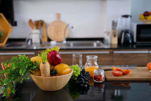 Healthy food in the kitchen. Prepare food for clean eating and healthy living concept.