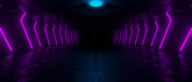 SciFi Futuristic Concrete Hallway Corridor Tunnel Warehouse Underground Garage Grunge Dark Empty Reflection Showcase Stage Dark Blue Banner Background Wallpaper 3D Illustration
