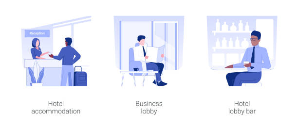 ilustrações, clipart, desenhos animados e ícones de sevices hotel para ilustrações de vetores de conceito de negócios isolados. - lobby living room business contemporary