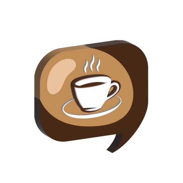 Realistic coffee cup. 3d speech bubble with coffee cup. Cafe invitation. 3d illustration of a cup of coffee. White cup of coffee with smoke, side view, cappuccino, americano, espresso, mocha, latte, cocoa.