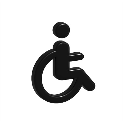 Wheelchair sign 3d icon. Disabled person icon. Human on wheelchair sign. Patient transportation symbol. Symbol, logo illustration. 3d wheelchair isolated on white background.