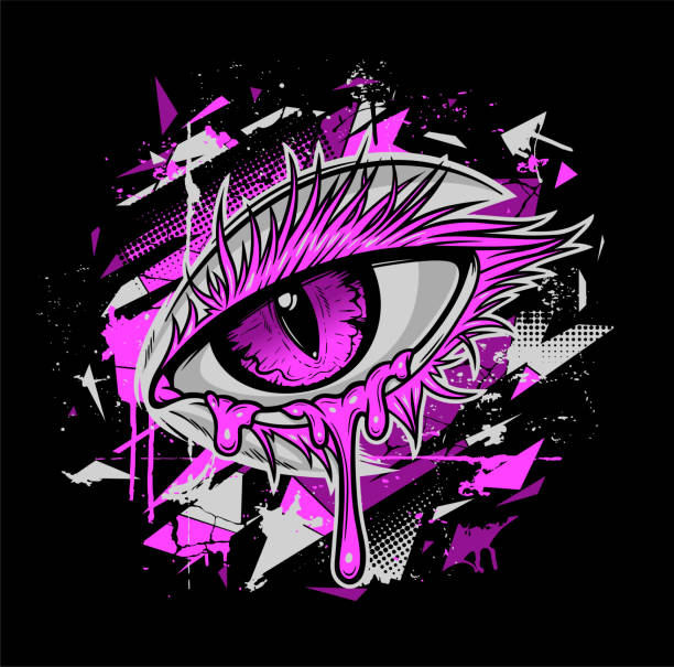 Grunge eye with tears illustration Eye drawing with abstract grunge elements. Vector illustration, can be used as T-shirt print. Black, pink and grey series. emo stock illustrations