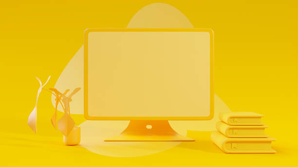 istock Yellow computer monitor empty display is placed on the desk. 1410781703