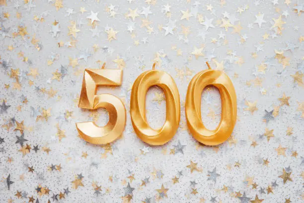 500 followers card. Template for social networks, blogs. Festive Background Social media celebration banner. 500 online community fans. five hundred subscriber