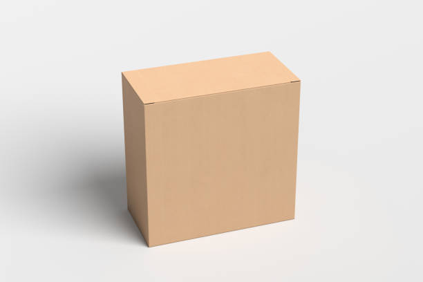 istock Cardboard box mock up. Square gift box on white background. Side view 1410785934