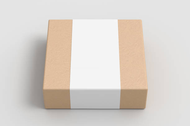 istock Square box mock up with blank paper cover label: Cardboard gift box on white background. Front view. 1410786129