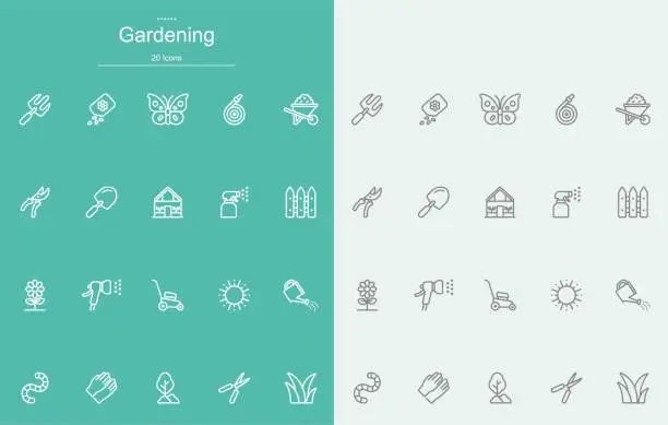 Vector illustration of Gardening Line Icons