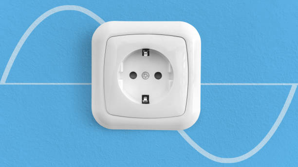 istock White electrical outlet on a blue wall with an AC power symbol in the background 1410788869