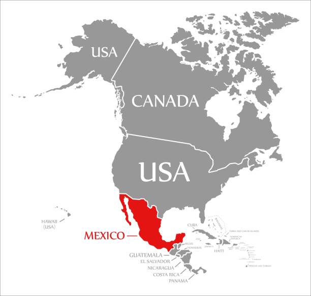 istock Mexico red highlighted in map of North America 1410791264