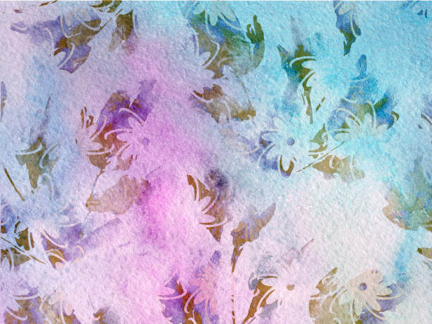 istock Abstract grunge background. Pink blue watercolor texture with floral pattern. Colorful hand drawn wallpaper template. 1410791388