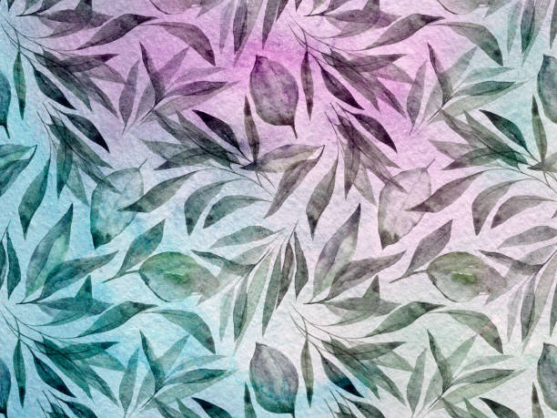 istock Abstract grunge background with leaves pattern. Pink blue watercolor floral texture. Colorful hand drawn wallpaper template. 1410791390