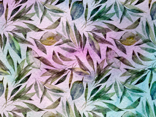 istock Abstract grunge background with leaves pattern. Pink blue watercolor floral texture. Colorful hand drawn wallpaper template. 1410791398