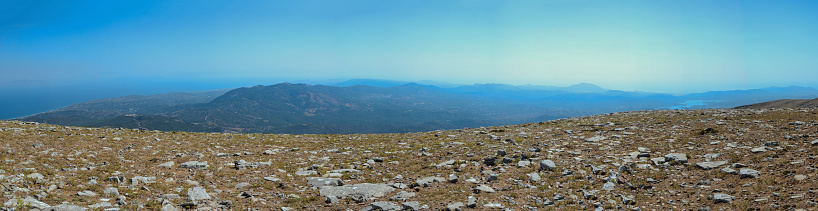 Panorama view of the North of Rhodes island frim the peak or Attavyros mountain