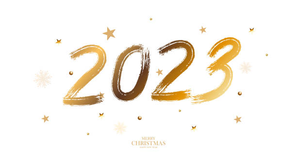 istock Brush numbers 2023 for the New Year. Golden gradient. Template for postcards, prints, invitations, labels. Vector 1410795151