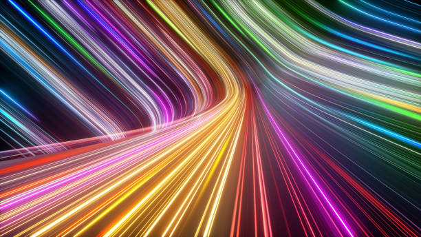 istock 3d render, abstract background with colorful spectrum. Modern wallpaper with bright neon rays and glowing lines 1410795442