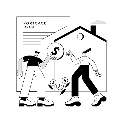Mortgage loan abstract concept vector illustration. Home bank credit, down payment, real estate services, house loan pay off, investment portfolio, family financial burden abstract metaphor.