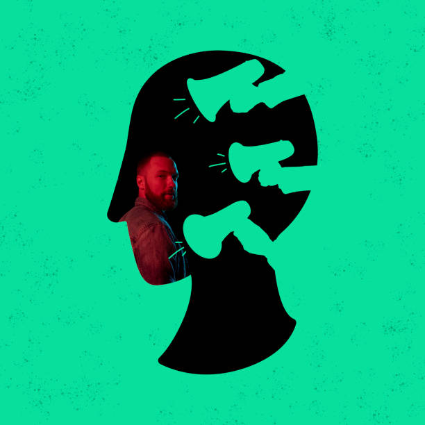 istock Contemporary art collage. Conceptual image. Head silhouette with man inside. Mental health issues 1410800426