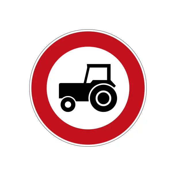 Vector illustration of International Road sign Tractor traffic is prohibited isolated on white background.