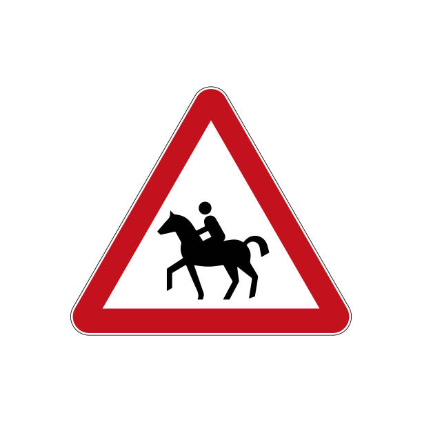 istock International Road sign Caution, horse rider isolated on white background. 1410801493