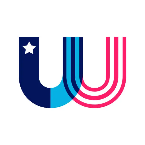 Vector illustration of W letter logo made of American Stars and Stripes flag.