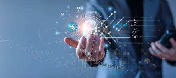 istock Cyber security network. Padlock icon and internet technology networking. Businessman protecting data personal information on tablet and virtual interface. Data protection privacy concept. GDPR. EU. 1410801769