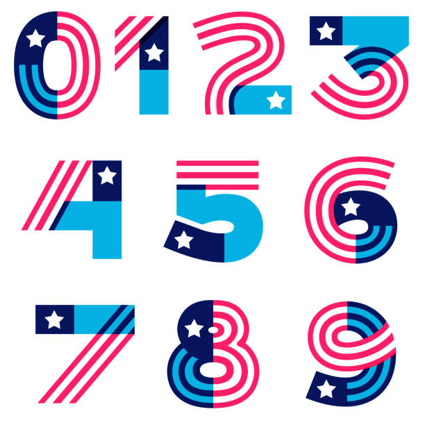 ilustrações de stock, clip art, desenhos animados e ícones de numbers set made of american stars and stripes flag. - 0 3 months