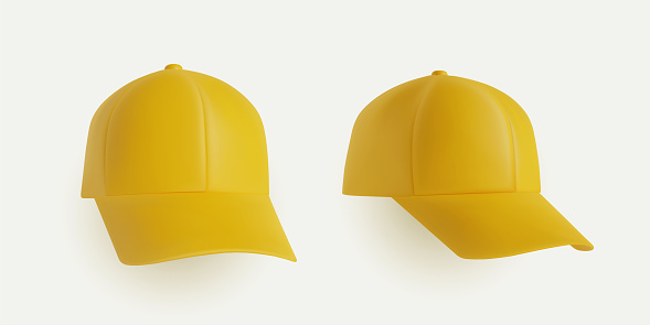 Set of yellow baseball. Mock up. Side view. Single yellow baseball cap or uniform hat, Template vector illustration isolated on white background.
